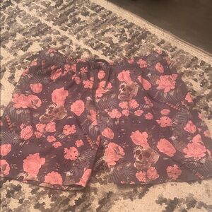 Grunt Style Floral Skull Print Shorts